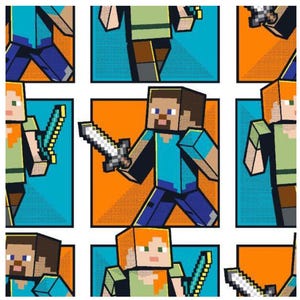 Minecraft Steve and Alex Grid cotton fabric- 1/4 yard, 1/2 yard, continuous cuts- Fat Quarter - 100% Cotton -