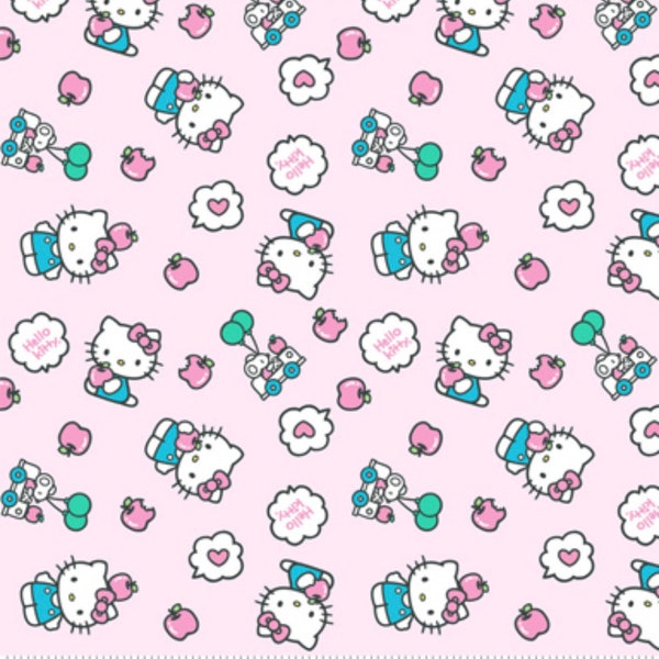 Hello Kitty Apple Pack Cotton Fabric - 1/4 yard, 1/2 yard, - Fat Quarter - 100% Cotton - Continuous Cuts