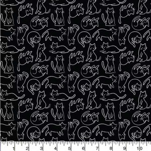Meow Black and White Cat Cotton Fabric - 100% Cotton- Continuous Cuts - by the 1/4 or 1/2 yard - Fat Quarters