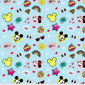 Mickey and Minnie Mouse Vintage Cartoon Icon Cotton Fabric - 1/4 yard, 1/2 yard, continuous cuts - Fat Quarter - 100% Cotton -