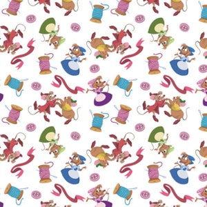Cinderella Mice and Findings cotton fabric  - Fat Quarter - 100% Cotton - by the 1/2 yard- continuous cuts-
