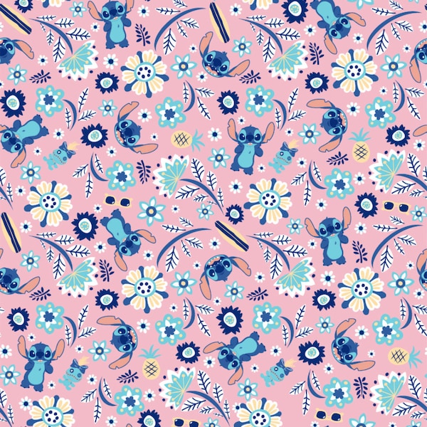 LILO and Stitch: Ditsy Flower cotton fabric- 1/4 yard, 1/2 yard- Fat Quarter - 100% Cotton - continuous cuts!