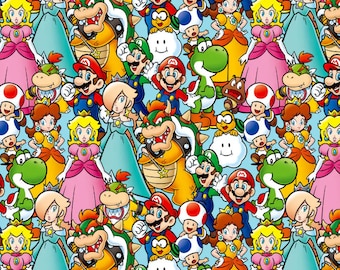 Nintendo Packed Cotton Fabric - 100% Cotton - Super Nintendo - Mario - Princess - Luigi - Yoshi Licensed Fabric