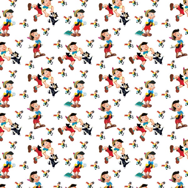 Pinocchio  Offical Conscience Cotton fabric- by the1/4 yard, 1/2 yard, Fat Quarters - 100% Cotton - continuous cuts