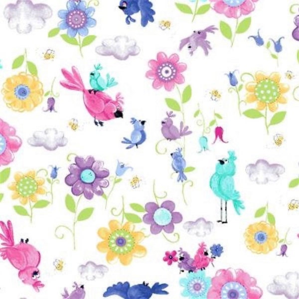 SusyBee Bird’s Buddies cotton fabric- Fat Quarters, by the 1/4 or 1/2 yard, continuous cuts- 100% Cotton