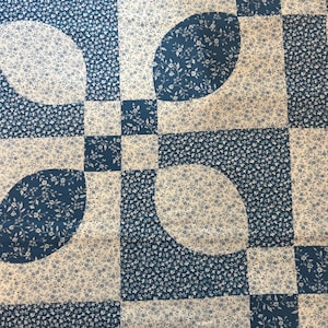 Vintage Patchwork Blue Print cotton fabric  - Fat Quarter - 100% Cotton - by the 1/2 yard- continuous cuts