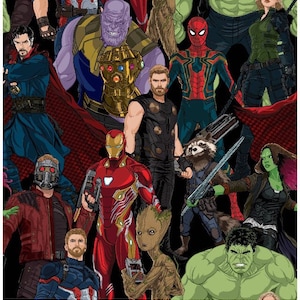 Superhero Fabric - Fat Quarter - Avengers - Iron Man - Hulk -Black Panther -Thor - Captain America - Hulk - Spider-man - Iron Man