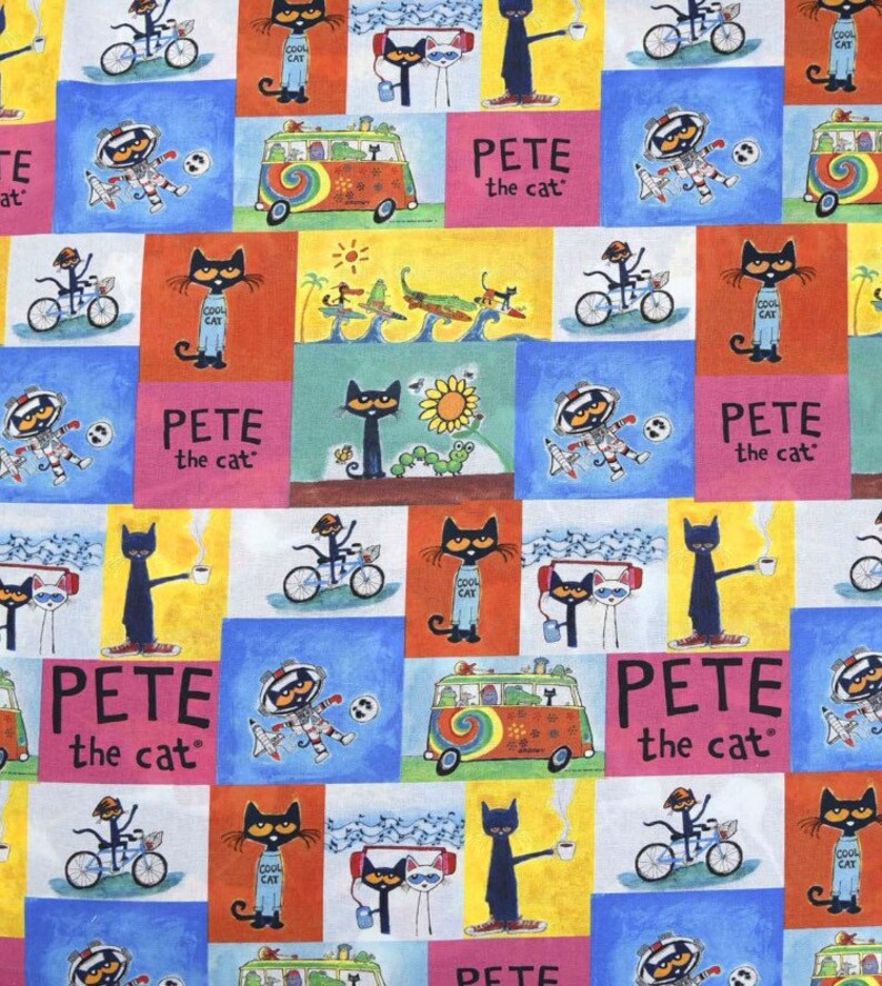 Pete the Cat Cotton Fabric 1/4 Yard 1/2 Yard Remnant Fat Etsy