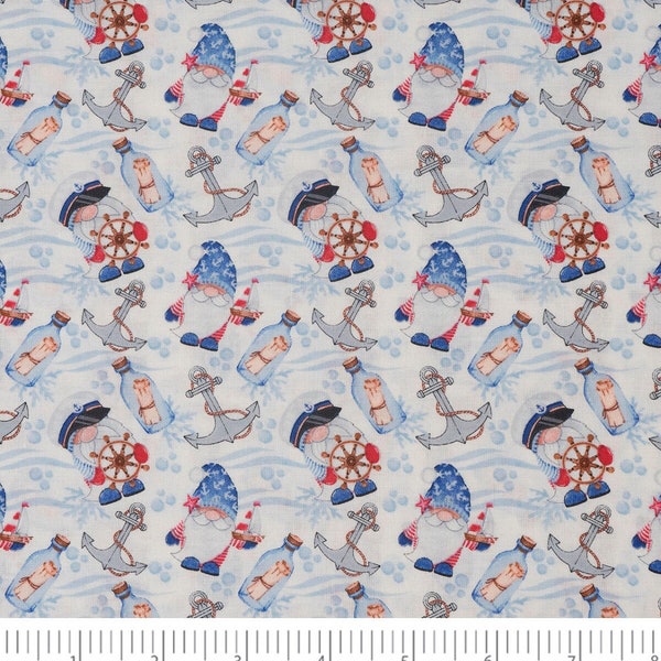 Nautical Gnomes Cotton Fabric-  Fat Quarters and continuous cuts - 100% Cotton -