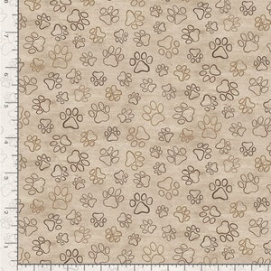 Natural Paw Prints Cotton fabric - Fat Quarters 100% Cotton - Continuous Cuts TT-Dog C8556 Natural - Burned Dog Paw Prints