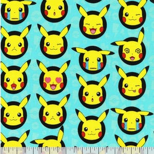 Pokémon™ Moody Pikachu Cotton Fabric- Robert Kaufman -by the 1/4 yard, 1/2 yard- Fat Quarters , continuous cuts- 100% Cotton -