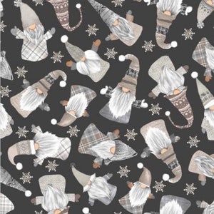 Black Snow Gnomes Allover cotton Fabric- 100% Cotton - Continuous Cuts