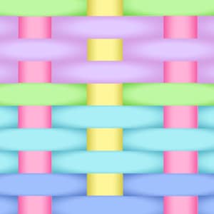 May include: A woven pattern with alternating bands of light blue, pink, yellow, and green. The pattern is repeated throughout the image.