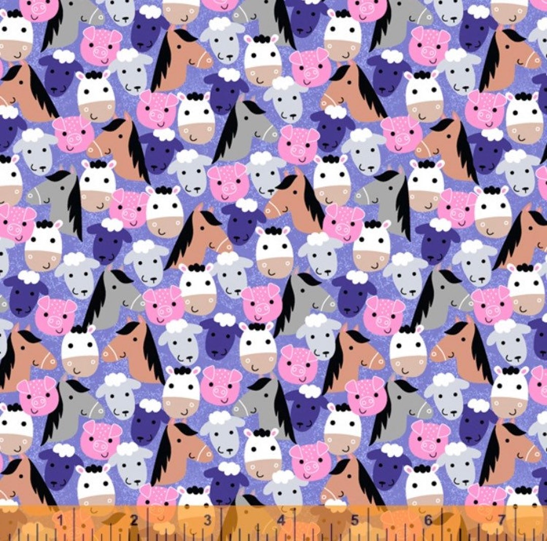 Farm Friends Farm Faces Fabric - 100% Cotton - by the 1/2 Yard - Fat ...