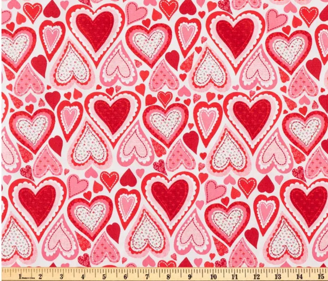 Vintage Hearts Cotton Fabric fat Quarter 100 Cotton by the 1/2 Yard