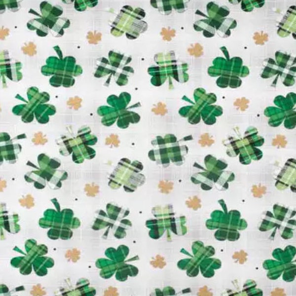 Shamrocks & Dots Metallic Plaid Cotton fabric- 1/4 yard, 1/2 yard- Fat Quarters - 100% Cotton - continuous cuts - Gingham