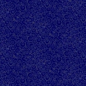 May include: A seamless pattern featuring a deep blue background with a repeating design of swirling, dotted lines. The lines are a lighter shade of blue, creating a textured, all-over pattern. This design is suitable for fabric or wallpaper.