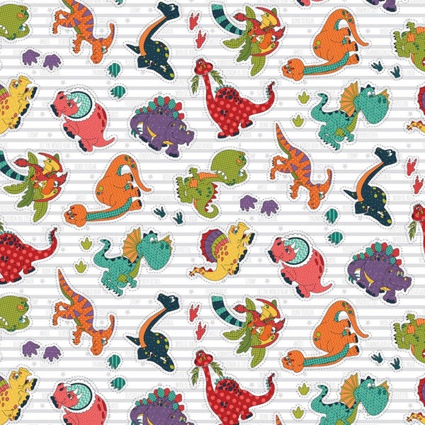 Dinosaur Cotton Fabric- by the 1/2 yard. Cute- roar- continuous cuts