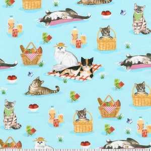 Robert Kaufman Kitty Picnic Cotton Fabric- 100% Cotton- continuous cuts