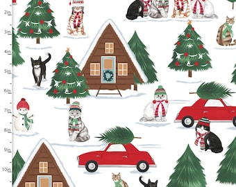 Santa Paws Christmas Fabric - Fat Quarters- 100% Cotton- -3 Wishes Fabrics - 3W-Santa Paws 20756 White - Santa Paws Village