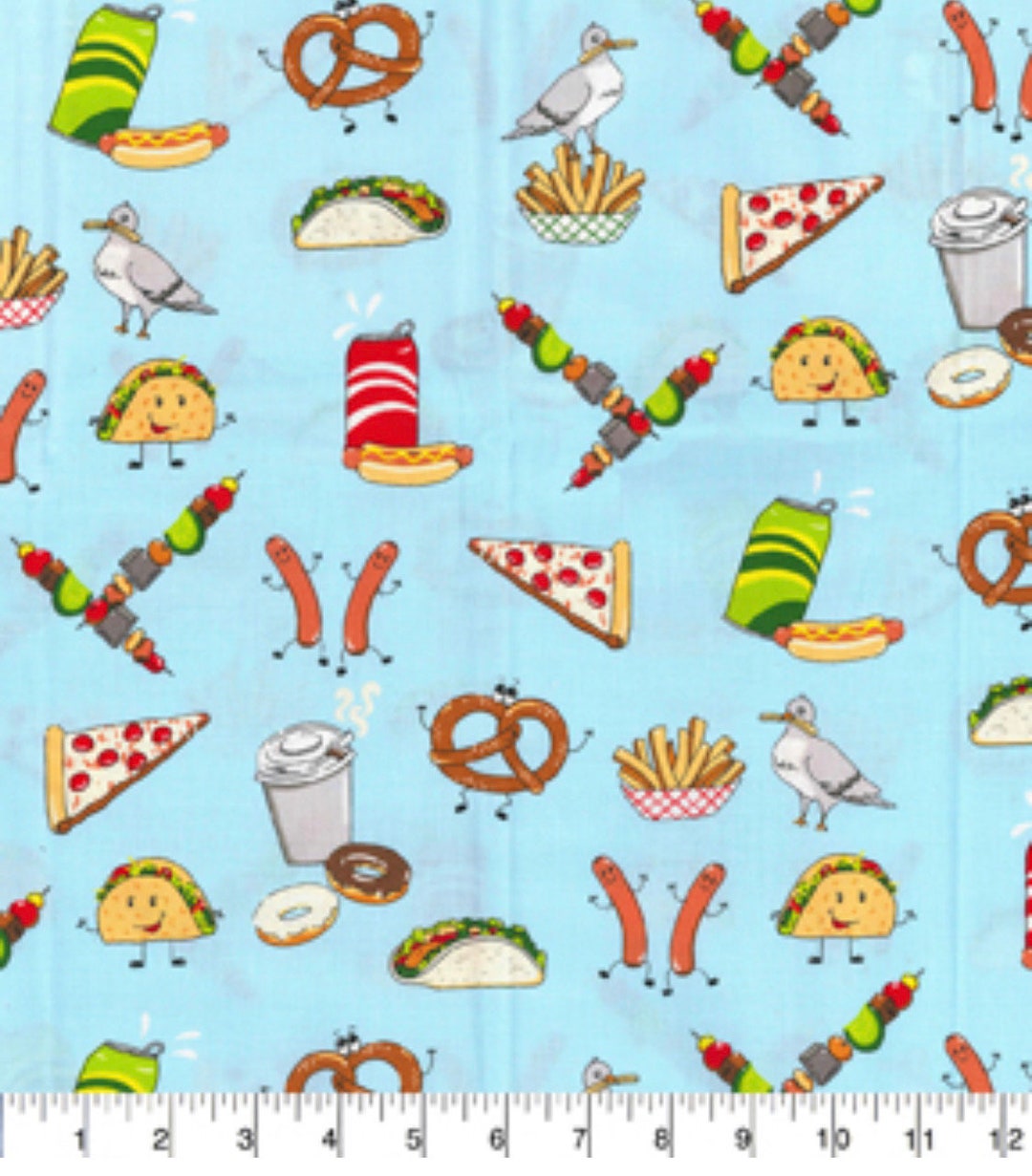 Animated Food Cotton Fabric by Fabrix Traditions fat Quarter by the 1/2 ...