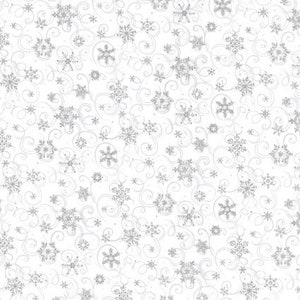 End of Bolt - Snowflake Glitter Christmas Cotton Fabric Snowflakes on White-