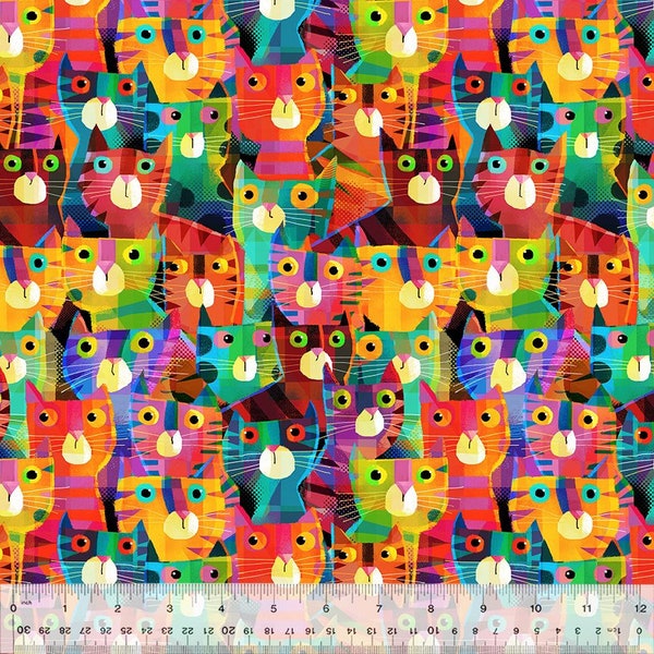 Catsville Rainbow Clutter Cats Cotton Fabric - 100% Cotton- Continuous Cuts - by the 1/4 or 1/2 yard - Fat Quarters 53483D Catsville