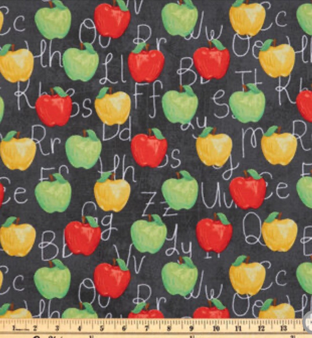 School Apples Cotton Fabric 1/4 Yard 1/2 Yard Fat Quarter Etsy