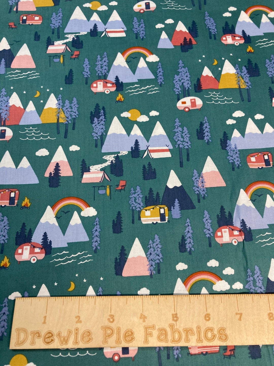 Camping Themed Fabric Teala Mountains Rainbowcotton Fabric Tenting Outdoors Fat Quarter by the