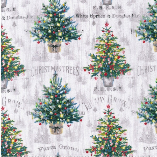 Robert Kaufman Christmas Trees in White wood Cotton Fabric- 100% Cotton - continuous cuts