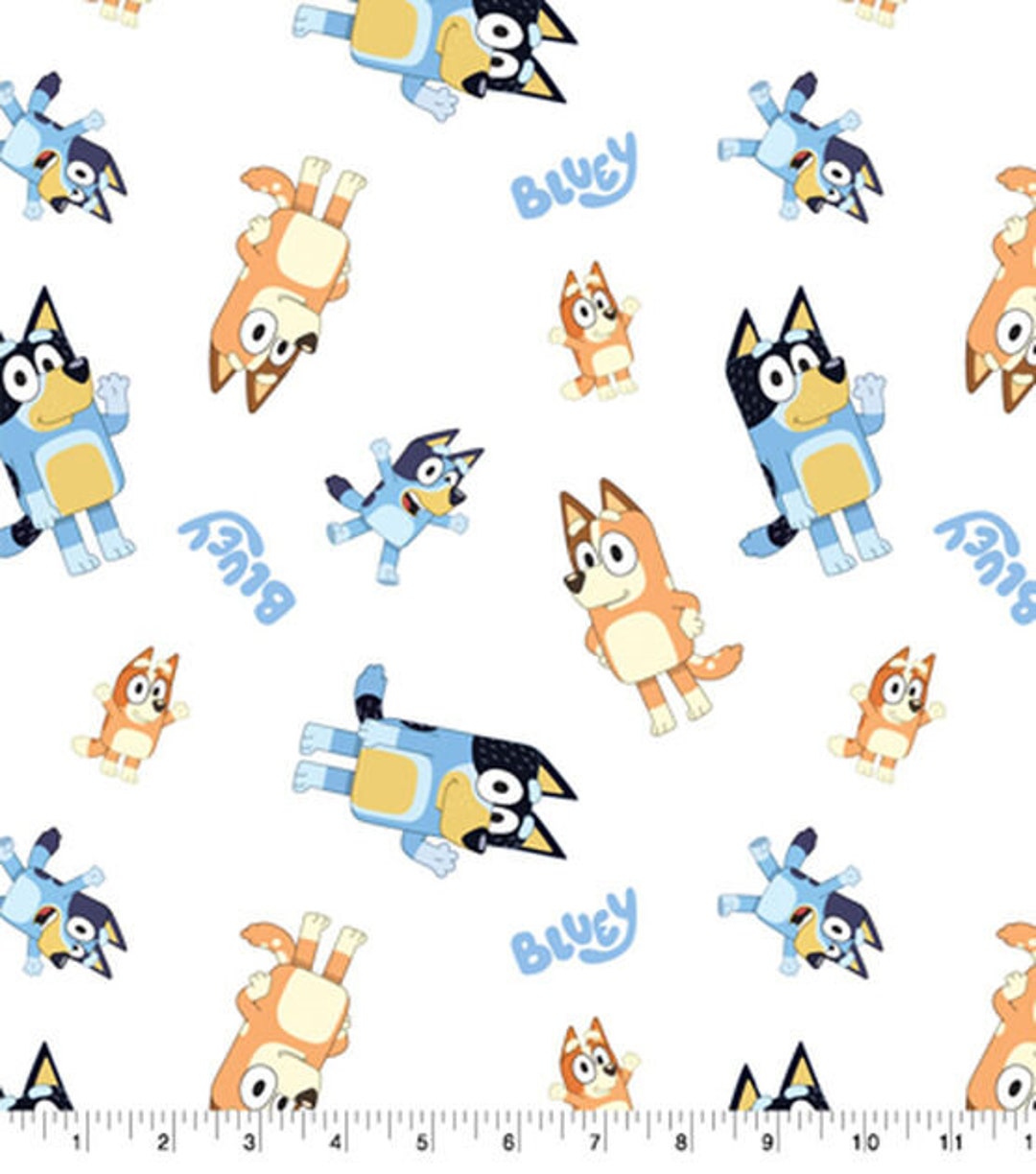 Bluey & Bingo on White Cotton Fabricby the 1/4 Yard, 1/2 Yard Fat