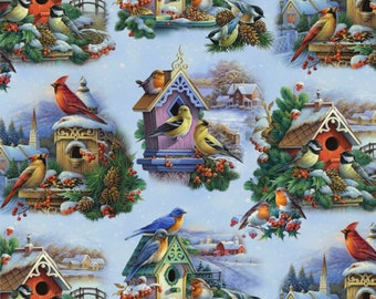 Winter Song Birds Holiday Fabric -100% Cotton - Fabric- continuous cuts