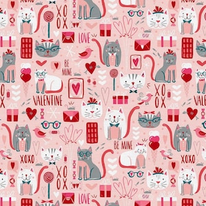 Love Cats Cotton Fabric - 100% Cotton- Continuous Cuts - by the 1/4 or 1/2 yard - Fat Quarters- Paintbrush Studios