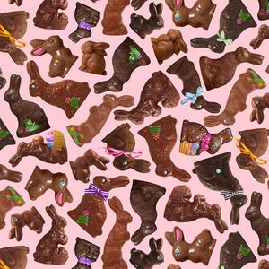 Timeless Treasures Chocolate Easter Bunnies Cotton fabric- Fat Quarters- 100% Cotton- by the 1/2 yard - Continuous Cuts TT-Fun CD3396 Pink