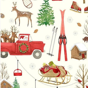 Assorted Christmas holiday Activities Fabric - Fat Quarters- 100% Cotton-by the 1/2 yard CD8977 Assorted Holiday Activities
