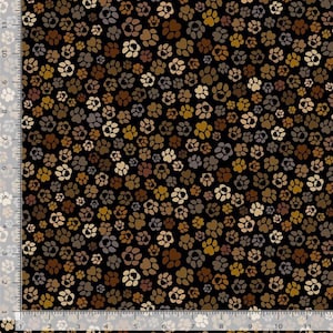 Happiness Paw Prints Cotton fabric - Fat Quarters 100% Cotton - Continuous Cuts-  TT-Dog CD3320 Black - Dog Paws