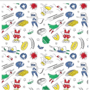 Half Pint Hero’s on white - 100% Cotton Fabric - Fat Quarters - By the yard-