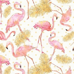 Flamingo Paradise Cotton Fabric- 100% Cotton - DT-Flamingo Paradise WA-4168-8C-1 Pink/Gold - Flamingo Paradise