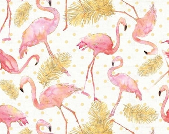 Flamingo Paradise Cotton Fabric- 100% Cotton - DT-Flamingo Paradise WA-4168-8C-1 Pink/Gold - Flamingo Paradise