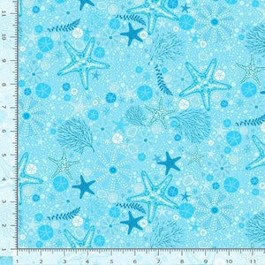 Starfish and Sand Dollars 100% Cotton- Timeless Treasures Cotton Fabric -Fat Quarters- continuous cuts TT-Sea CD2856 Aqua