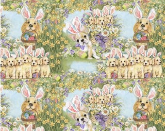 Dog bunnies all over fabric- Susan Winget -Fat Quarters- 100% Cotton- by the yard