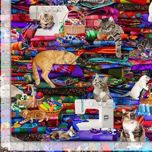 Cats on Quilts Cotton Fabric - 100% Cotton- Continuous Cuts - by the 1/4 or 1/2 yard - Fat Quarters-  Timeless Treasures CD3080