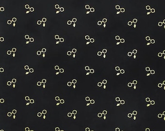 Harry Potter's Glasses and Bolt w/Metallic 100% Cotton Fabric - Continuous Cuts Licensed Fabric