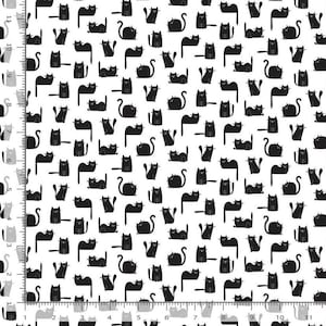 White tossed Black Cats Cotton Fabric - 100% Cotton- Continuous Cuts - by the 1/4 or 1/2 yard - Fat Quarters