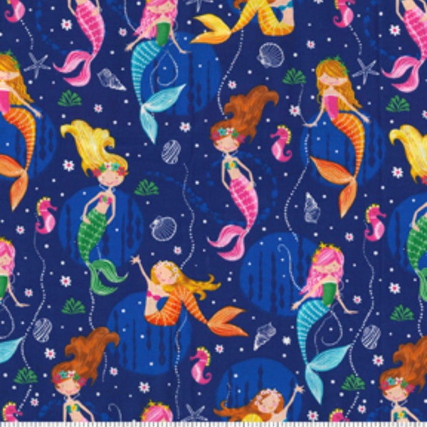 Mermaid Blue  cotton fabric- 1/4 yard, 1/2 yard, Remnant - Fat Quarter - 100% Cotton - continuous cuts- Fabric Traditions