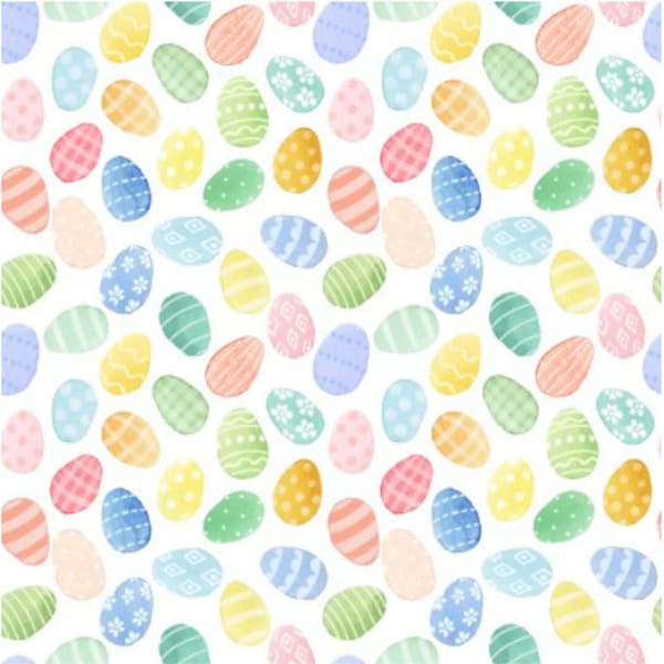 Easter Eggs Digital Print Cotton fabric- Fat Quarters- 100% Cotton- Continuous Cuts Clothworks Fabrics CLTY4010-55