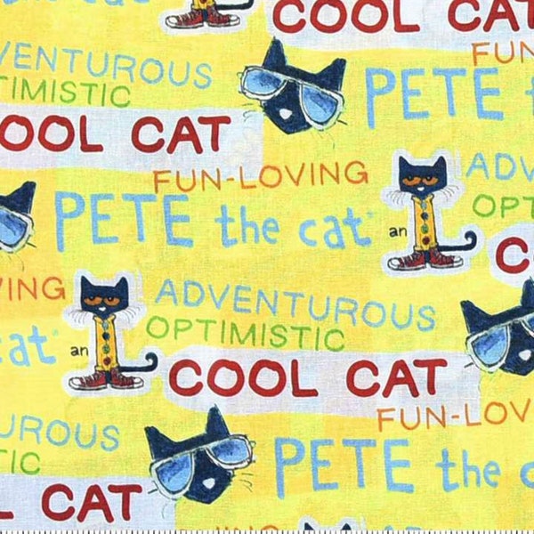 Pete the Cat Word Toss cotton fabric- 1/4 yard, 1/2 yard, Remnant - Fat Quarter - 100% Cotton - continuous cuts