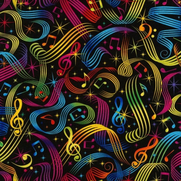 Colorful Music Fabric- Timeless Treasures- Fat Quarters or by the 1/2 yard - 100% Cotton -C5397 Multi - Bright Music Notes