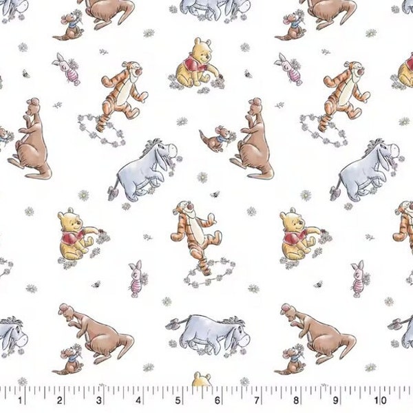 Winnie the Pooh Sketch Bear Fabric- 1/4 yard, 1/2 yard, - Fat Quarter - 100% Cotton -
