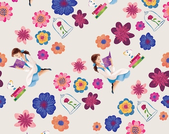 Disney Princess Belle Stripes Cotton fabric-  100% Cotton - 1/2 yd, Fat Quarters -continuous cuts Licensed Fabric